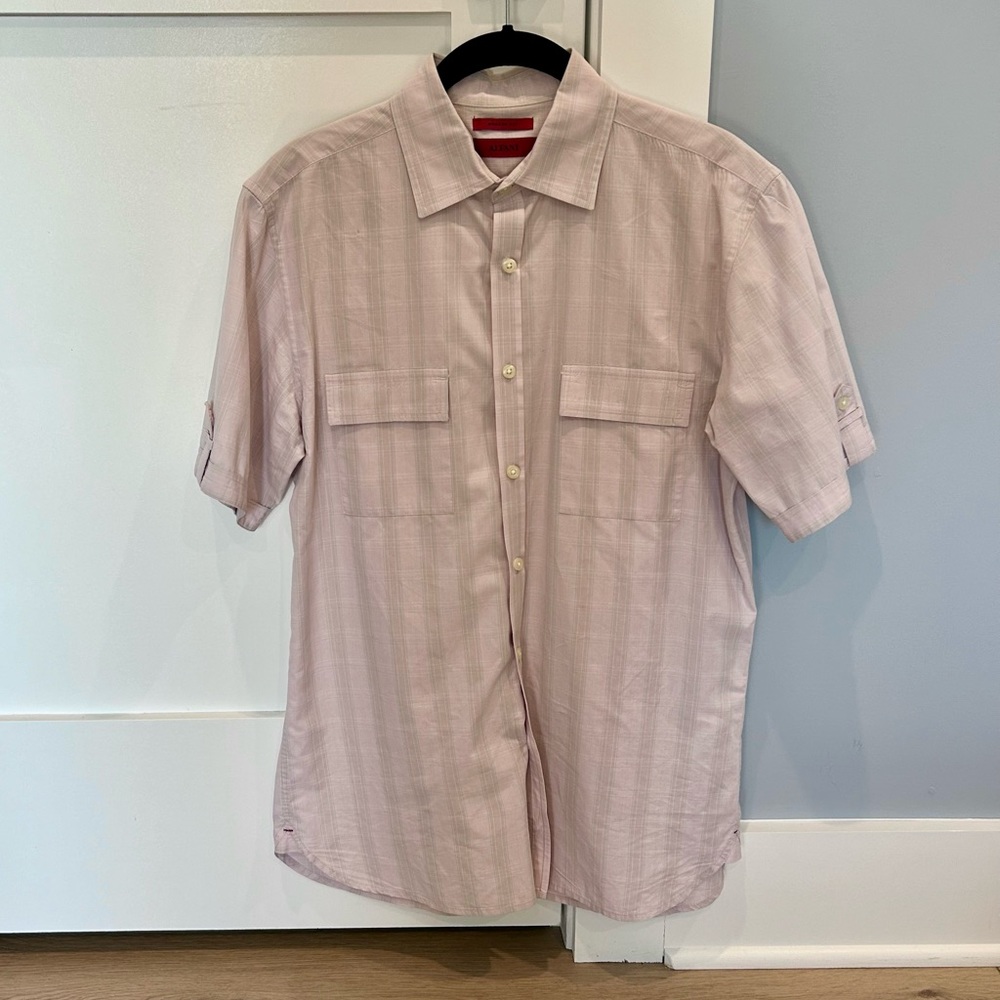 Alfani Pink Short Sleeve Button Down Shirt Mens Small